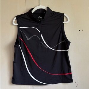Women's Black Sleeveless Golf Tank with Red & White Wave Detail